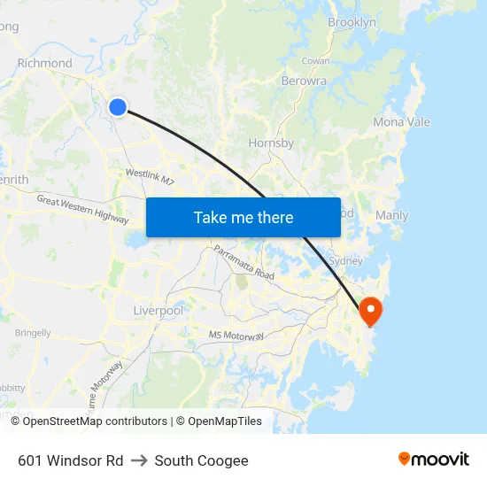 601 Windsor Rd to South Coogee map