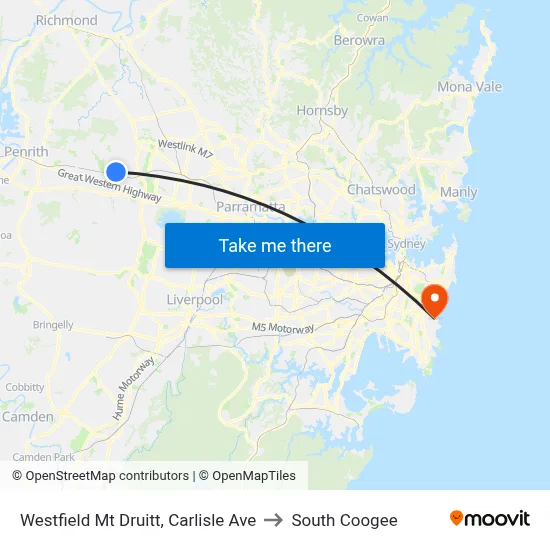 Westfield Mt Druitt, Carlisle Ave to South Coogee map