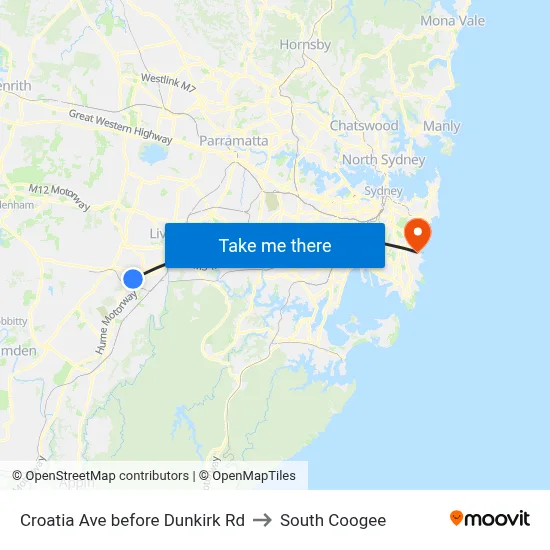 Croatia Ave before Dunkirk Rd to South Coogee map