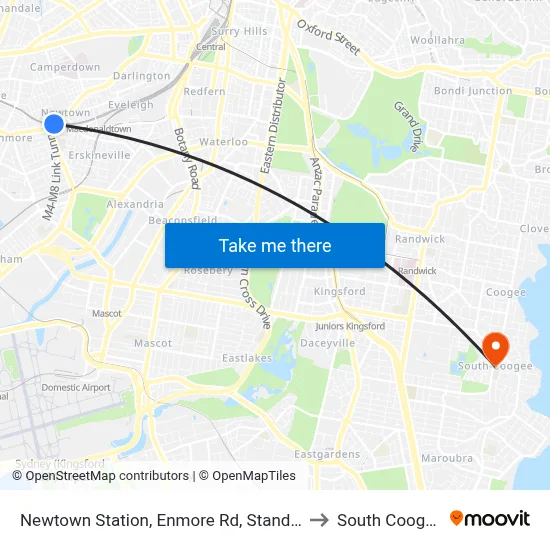 Newtown Station, Enmore Rd, Stand A to South Coogee map