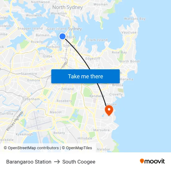 Barangaroo Station to South Coogee map