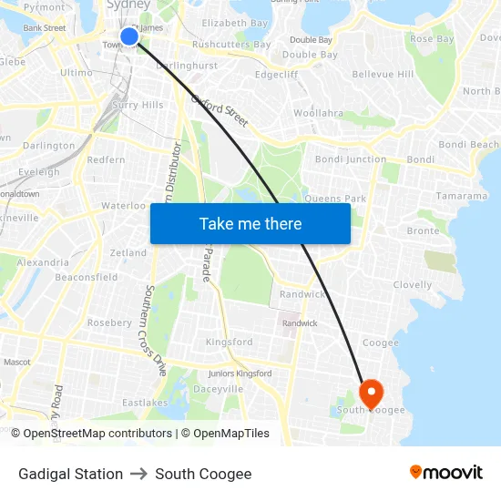 Gadigal Station to South Coogee map