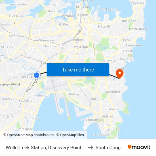 Wolli Creek Station, Discovery Point Pl to South Coogee map