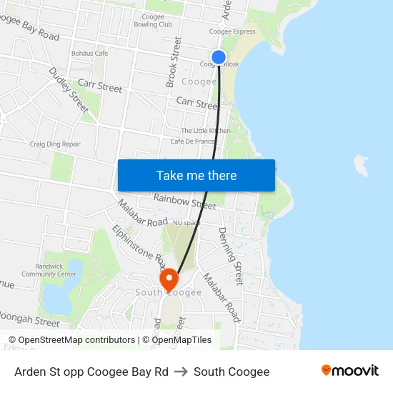 Arden St opp Coogee Bay Rd to South Coogee map
