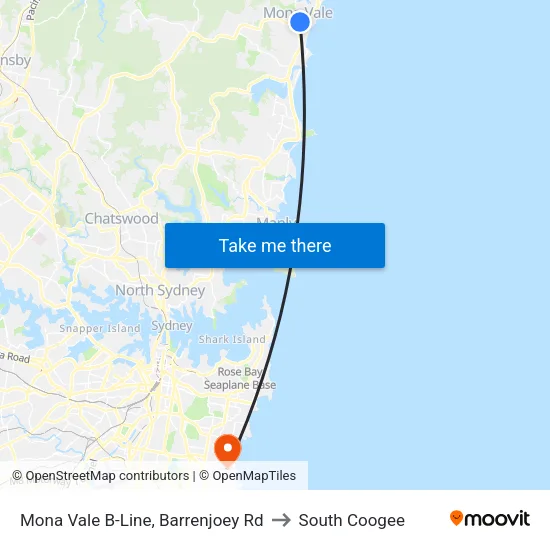 Mona Vale B-Line, Barrenjoey Rd to South Coogee map