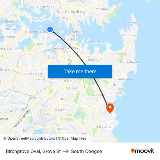 Birchgrove Oval, Grove St to South Coogee map