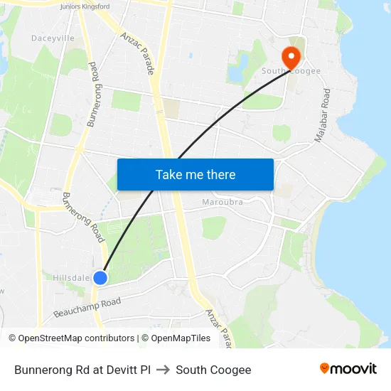 Bunnerong Rd at Devitt Pl to South Coogee map