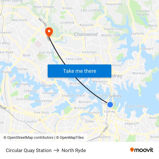 Circular Quay Station to North Ryde map