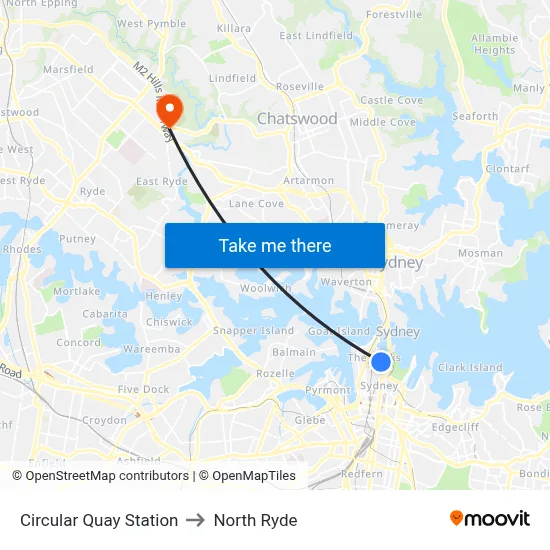 Circular Quay Station to North Ryde map