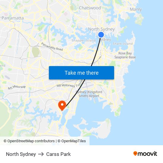 North Sydney to Carss Park map