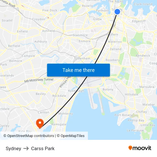 Sydney to Carss Park map
