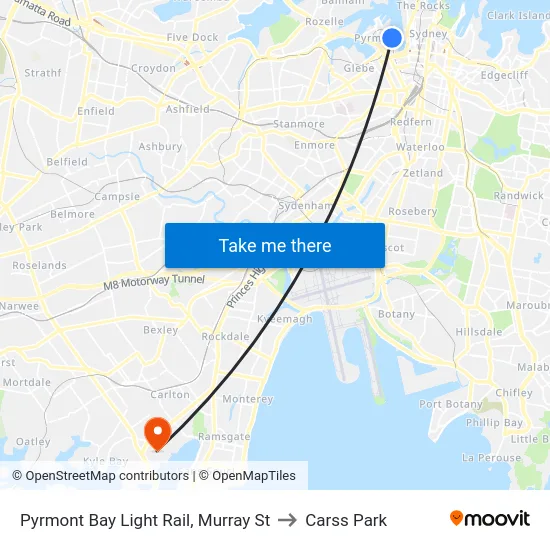 Pyrmont Bay Light Rail, Murray St to Carss Park map