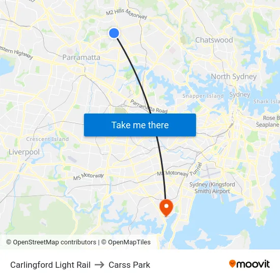 Carlingford Light Rail to Carss Park map
