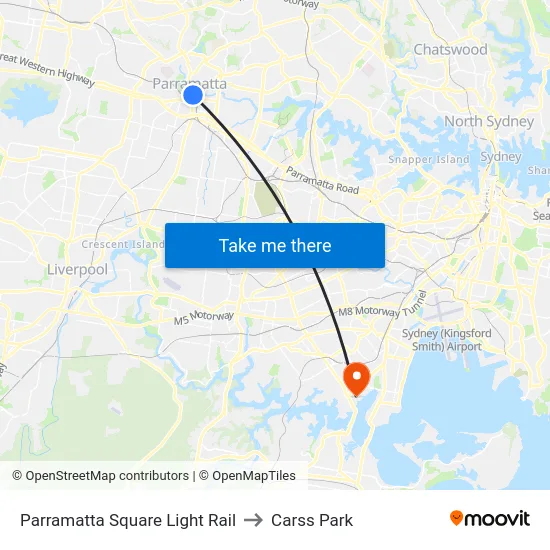 Parramatta Square Light Rail to Carss Park map