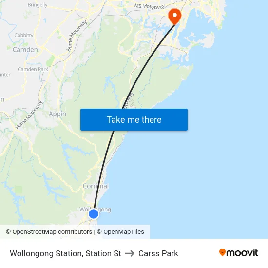 Wollongong Station, Station St to Carss Park map