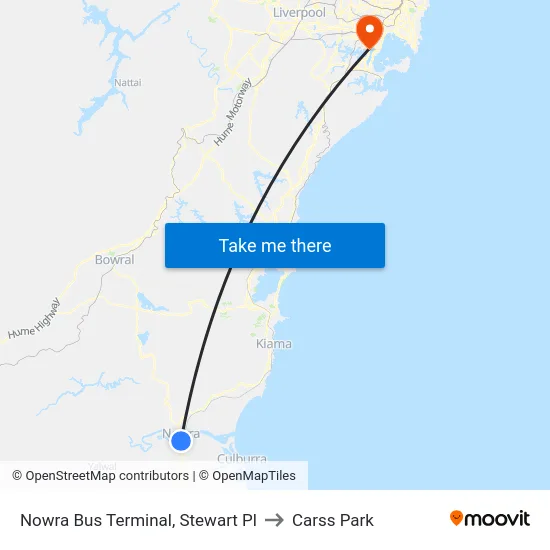 Nowra Bus Terminal, Stewart Pl to Carss Park map