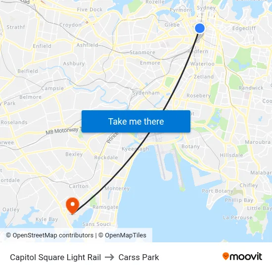 Capitol Square Light Rail to Carss Park map
