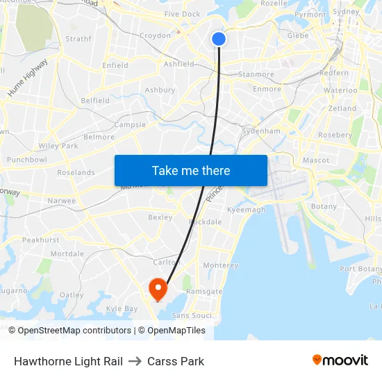 Hawthorne Light Rail to Carss Park map