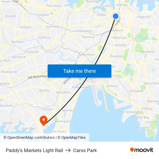 Paddy's Markets Light Rail to Carss Park map