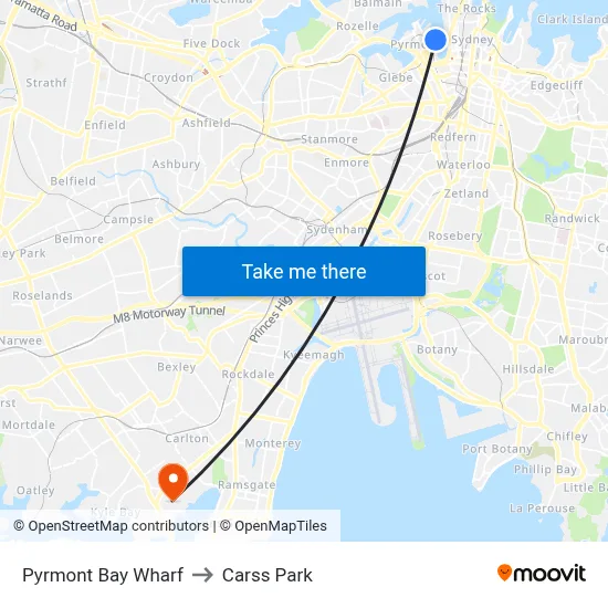 Pyrmont Bay Wharf to Carss Park map