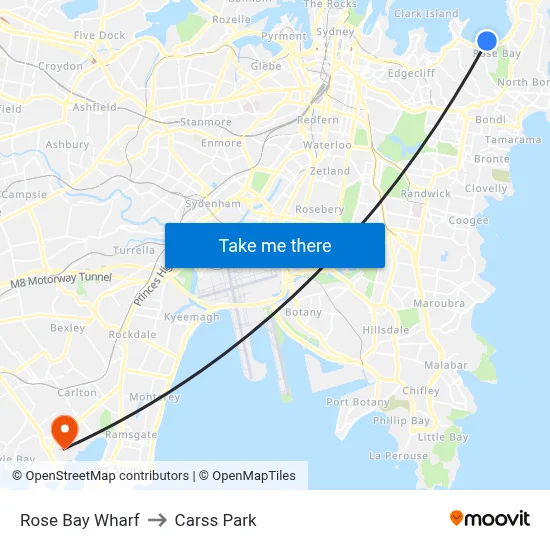 Rose Bay Wharf to Carss Park map