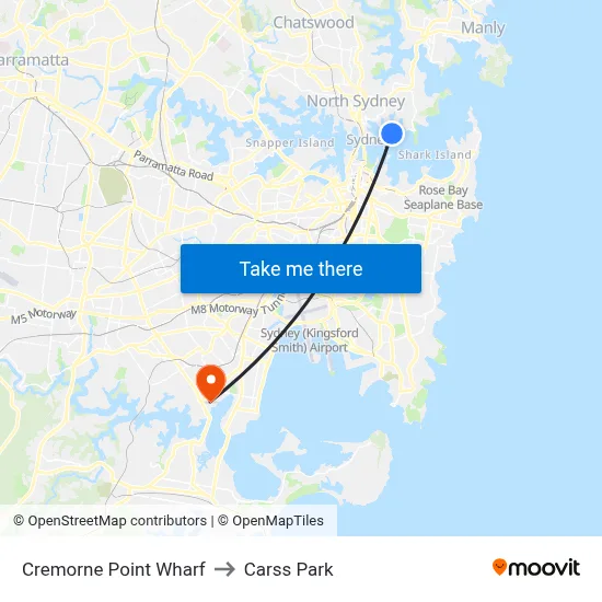 Cremorne Point Wharf to Carss Park map