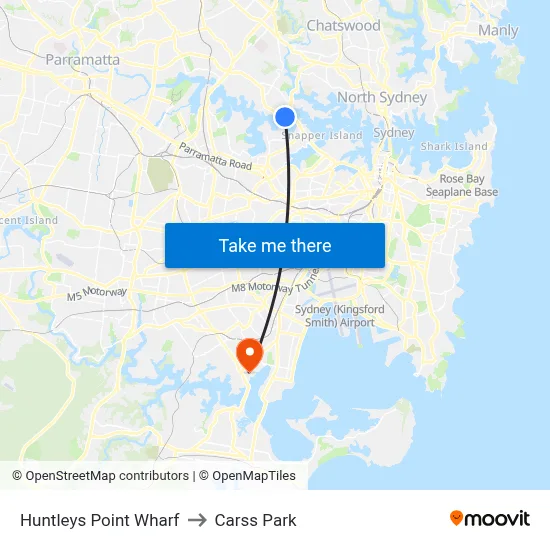 Huntleys Point Wharf to Carss Park map