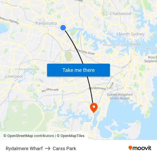 Rydalmere Wharf to Carss Park map