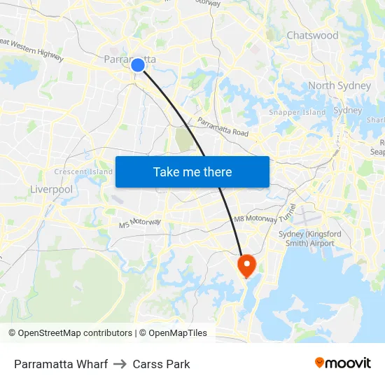Parramatta Wharf to Carss Park map