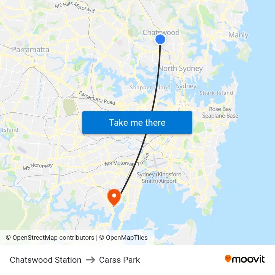 Chatswood Station to Carss Park map