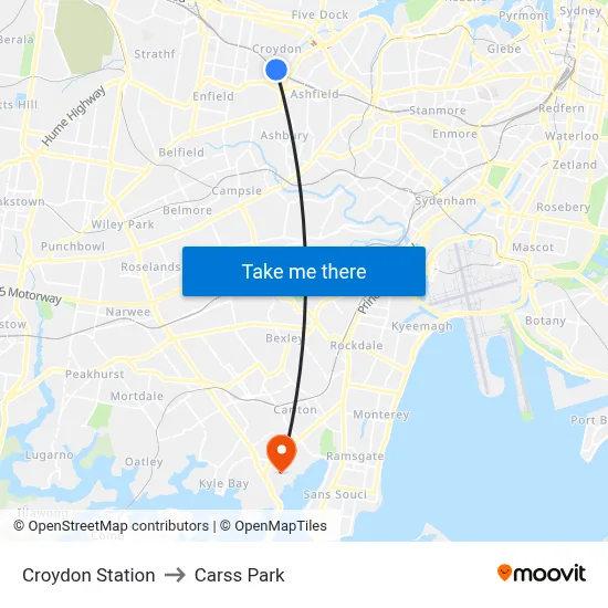 Croydon Station to Carss Park map