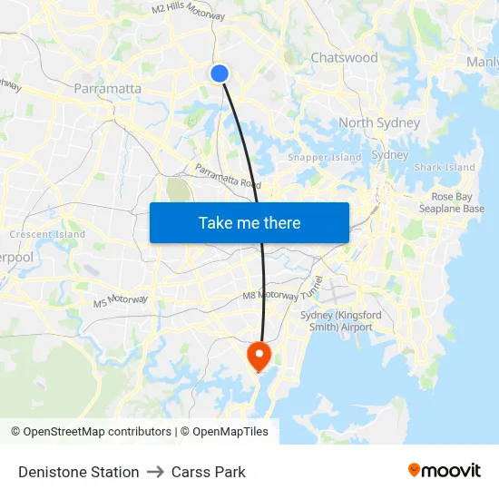 Denistone Station to Carss Park map