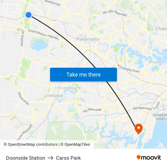 Doonside Station to Carss Park map