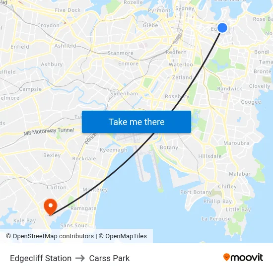 Edgecliff Station to Carss Park map