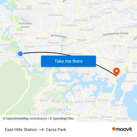 East Hills Station to Carss Park map