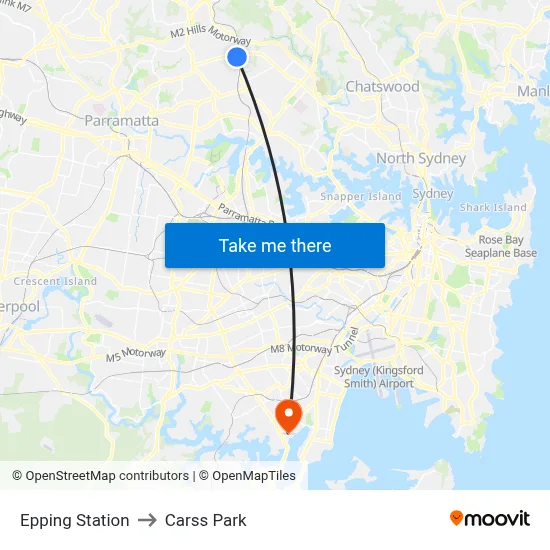 Epping Station to Carss Park map