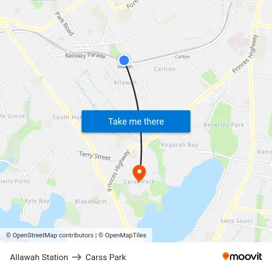 Allawah Station to Carss Park map