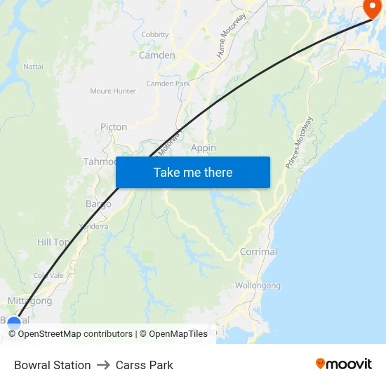 Bowral Station to Carss Park map