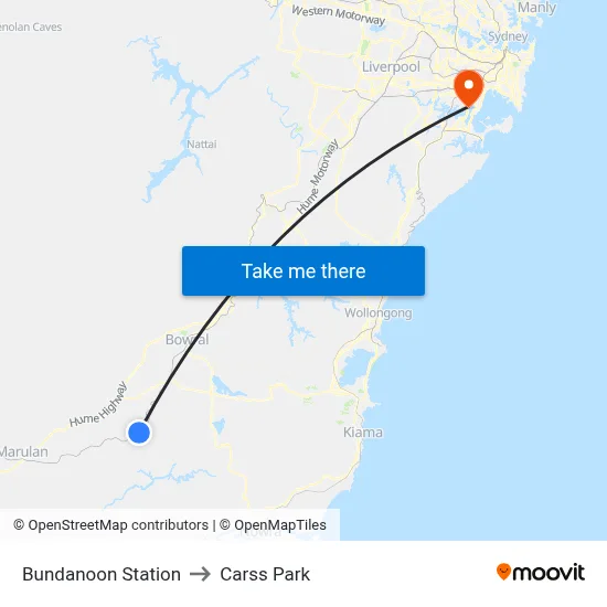 Bundanoon Station to Carss Park map