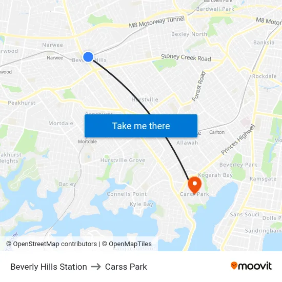 Beverly Hills Station to Carss Park map