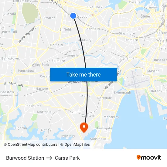 Burwood Station to Carss Park map