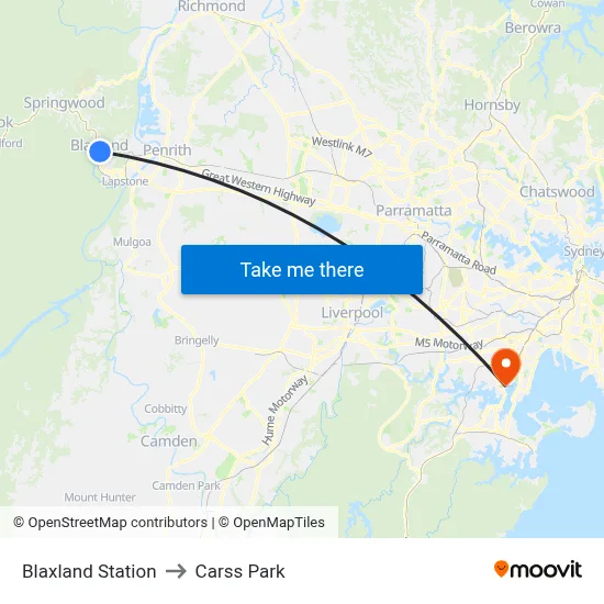 Blaxland Station to Carss Park map