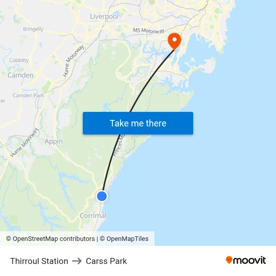 Thirroul Station to Carss Park map