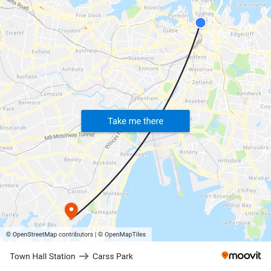 Town Hall Station to Carss Park map