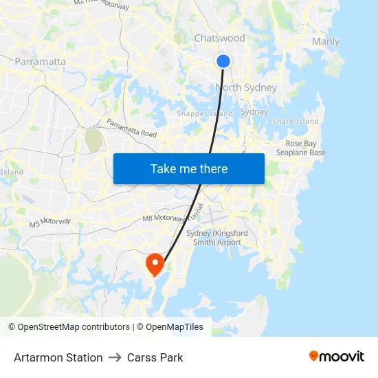 Artarmon Station to Carss Park map