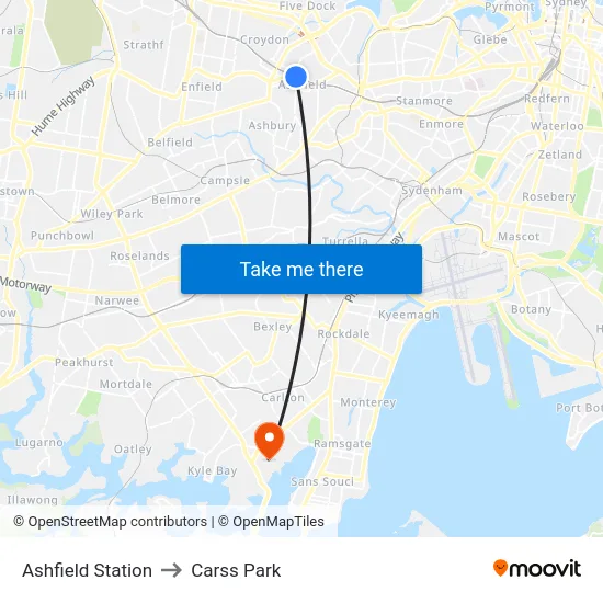 Ashfield Station to Carss Park map