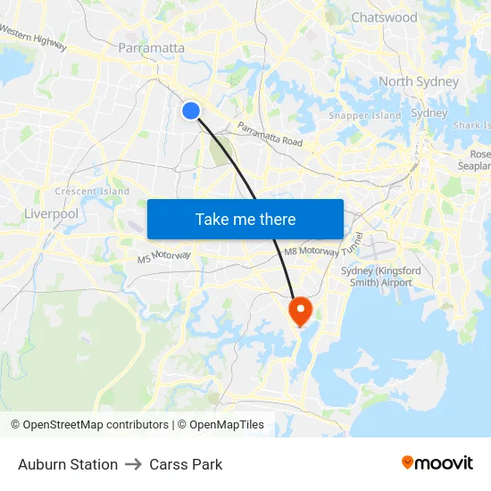 Auburn Station to Carss Park map