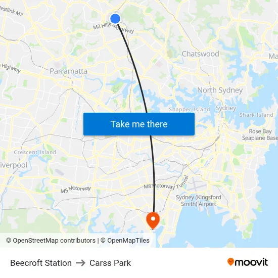 Beecroft Station to Carss Park map