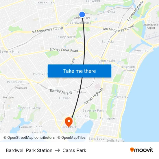 Bardwell Park Station to Carss Park map
