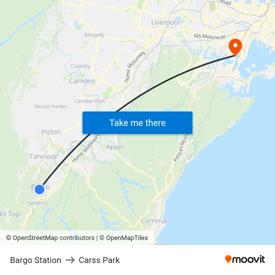 Bargo Station to Carss Park map